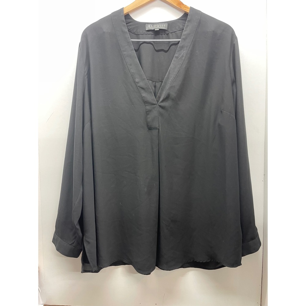 Eloquii Womens‎ Plus Size 22 Black V-Neck Long Sleeve Blouse Pleated Front Top